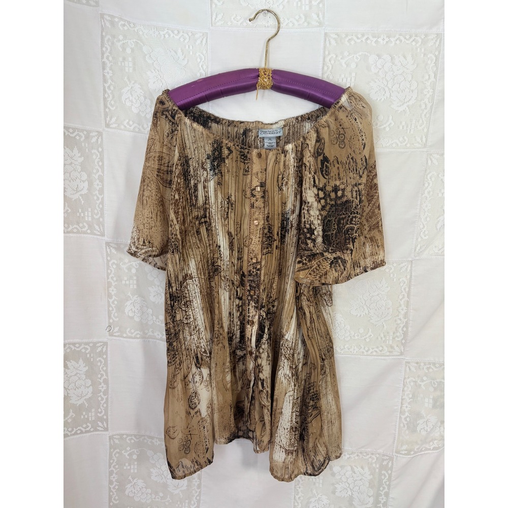 Brown Earth Tone Boho Western Whimsy Button Front Flowy Blouse Size 3X - Picture 15 of 16